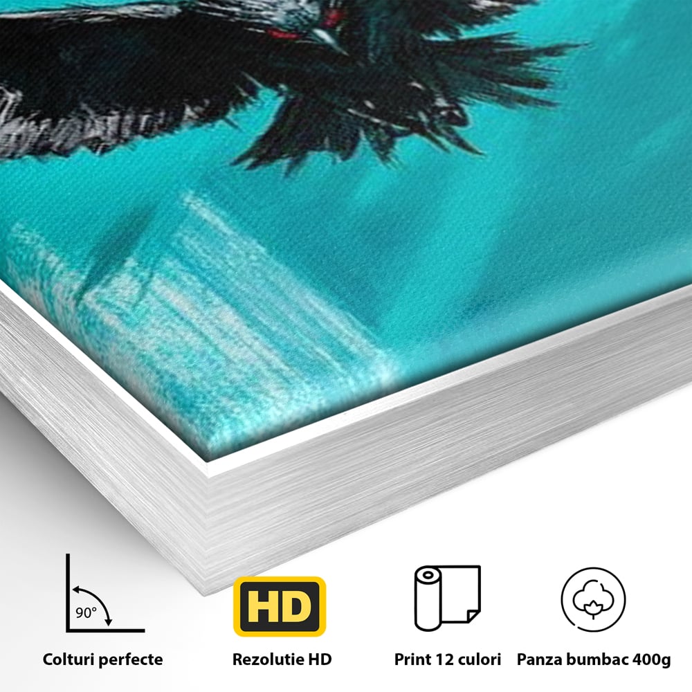 Tablou Canvas Premium, LuxCanva® M1094, Mesager Nevazut, Vultur, Zbor, Aripi, Libertate, Putere, Contrast, Turcoaz, Azur, Metalic, Grafit, Pictura, Birou, Living, Camera Copil
