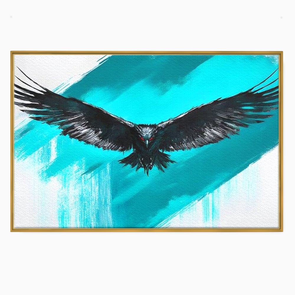 Tablou Canvas Premium, LuxCanva® M1094, Mesager Nevazut, Vultur, Zbor, Aripi, Libertate, Putere, Contrast, Turcoaz, Azur, Metalic, Grafit, Pictura, Birou, Living, Camera Copil