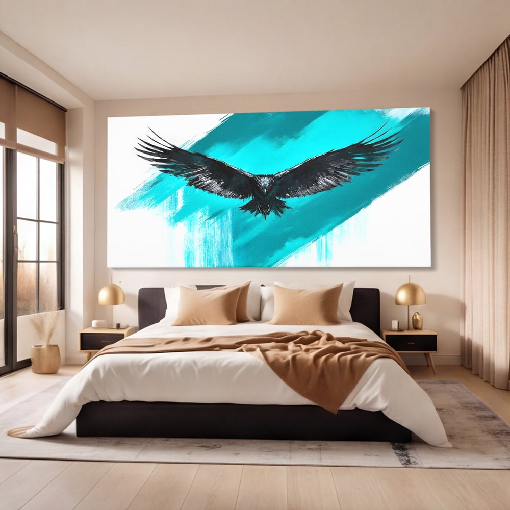 Tablou Canvas Premium, LuxCanva® M1094, Mesager Nevazut, Vultur, Zbor, Aripi, Libertate, Putere, Contrast, Turcoaz, Azur, Metalic, Grafit, Pictura, Birou, Living, Camera Copil