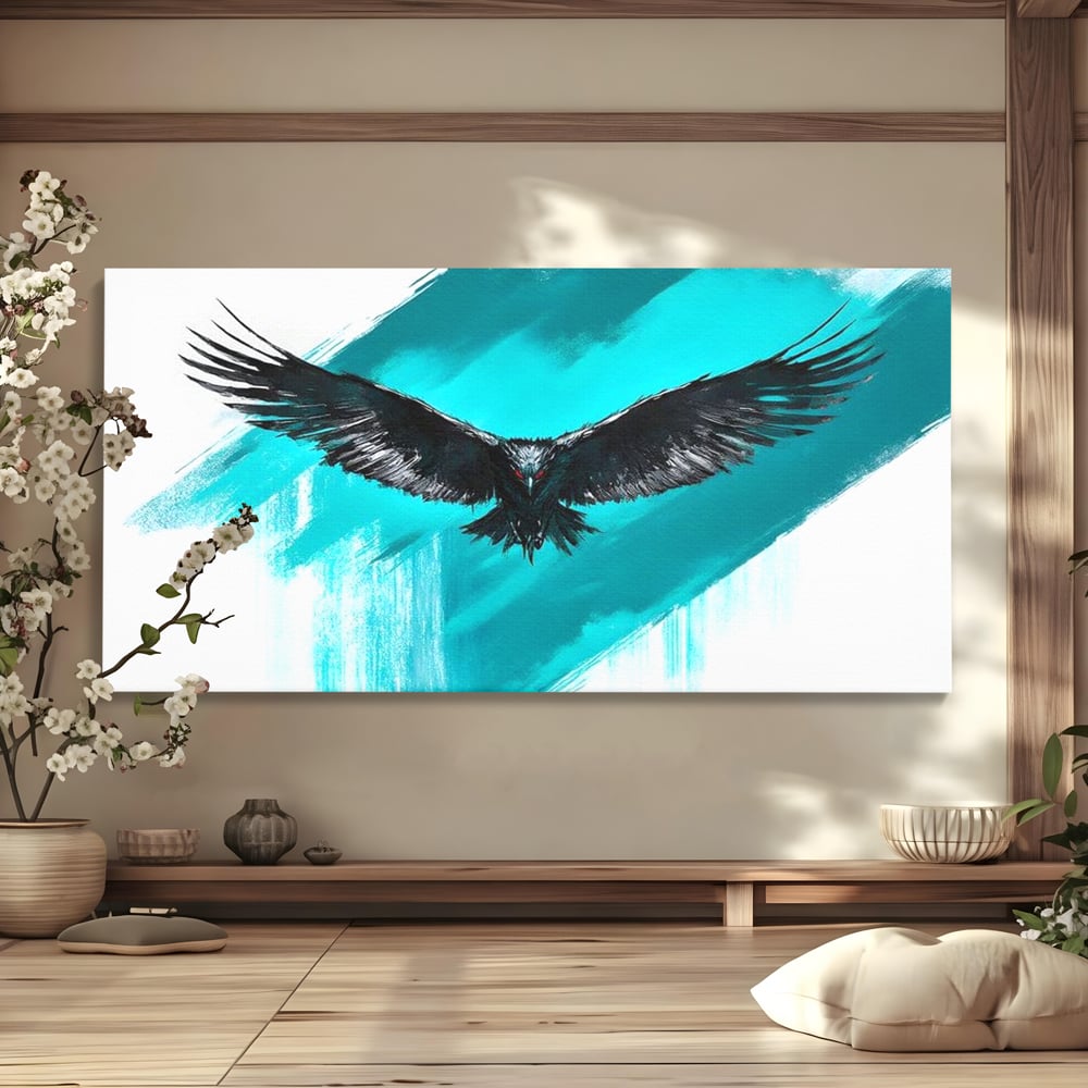 Tablou Canvas Premium, LuxCanva® M1094, Mesager Nevazut, Vultur, Zbor, Aripi, Libertate, Putere, Contrast, Turcoaz, Azur, Metalic, Grafit, Pictura, Birou, Living, Camera Copil