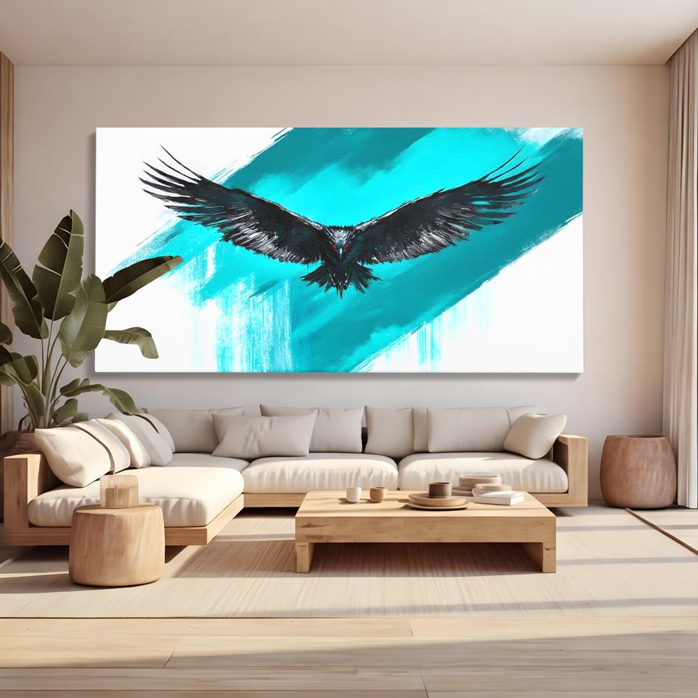 Tablou Canvas Premium, LuxCanva® M1094, Mesager Nevazut, Vultur, Zbor, Aripi, Libertate, Putere, Contrast, Turcoaz, Azur, Metalic, Grafit, Pictura, Birou, Living, Camera Copil
