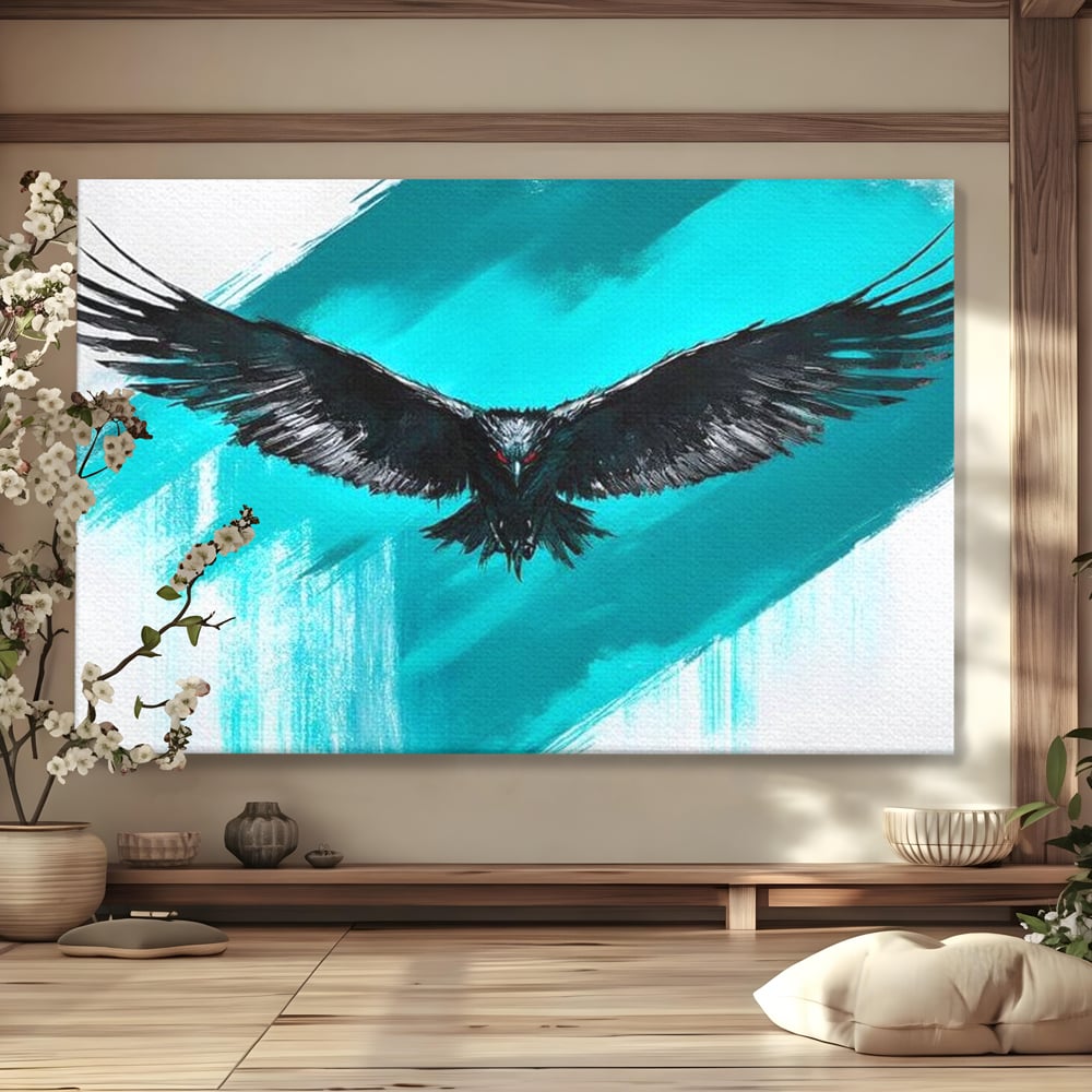 Tablou Canvas Premium, LuxCanva® M1094, Mesager Nevazut, Vultur, Zbor, Aripi, Libertate, Putere, Contrast, Turcoaz, Azur, Metalic, Grafit, Pictura, Birou, Living, Camera Copil