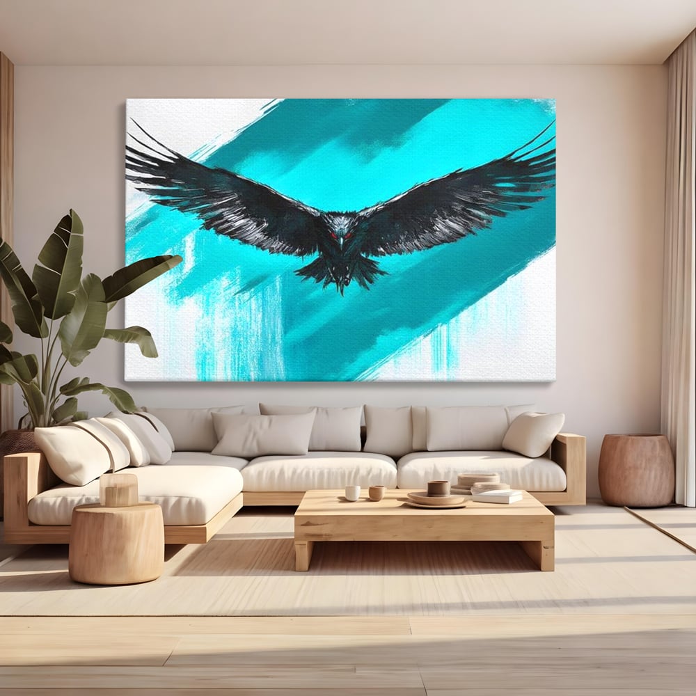 Tablou Canvas Premium, LuxCanva® M1094, Mesager Nevazut, Vultur, Zbor, Aripi, Libertate, Putere, Contrast, Turcoaz, Azur, Metalic, Grafit, Pictura, Birou, Living, Camera Copil