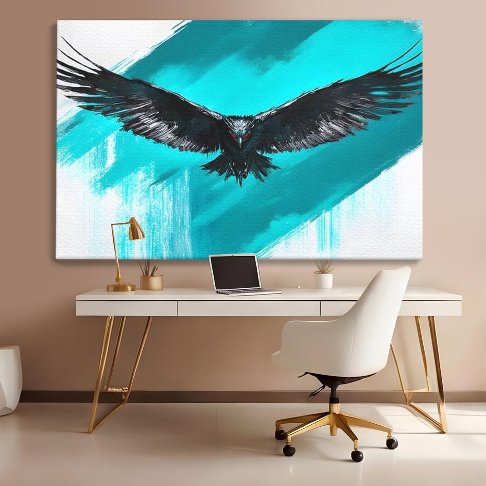 Tablou Canvas Premium, LuxCanva® M1094, Mesager Nevazut, Vultur, Zbor, Aripi, Libertate, Putere, Contrast, Turcoaz, Azur, Metalic, Grafit, Pictura, Birou, Living, Camera Copil