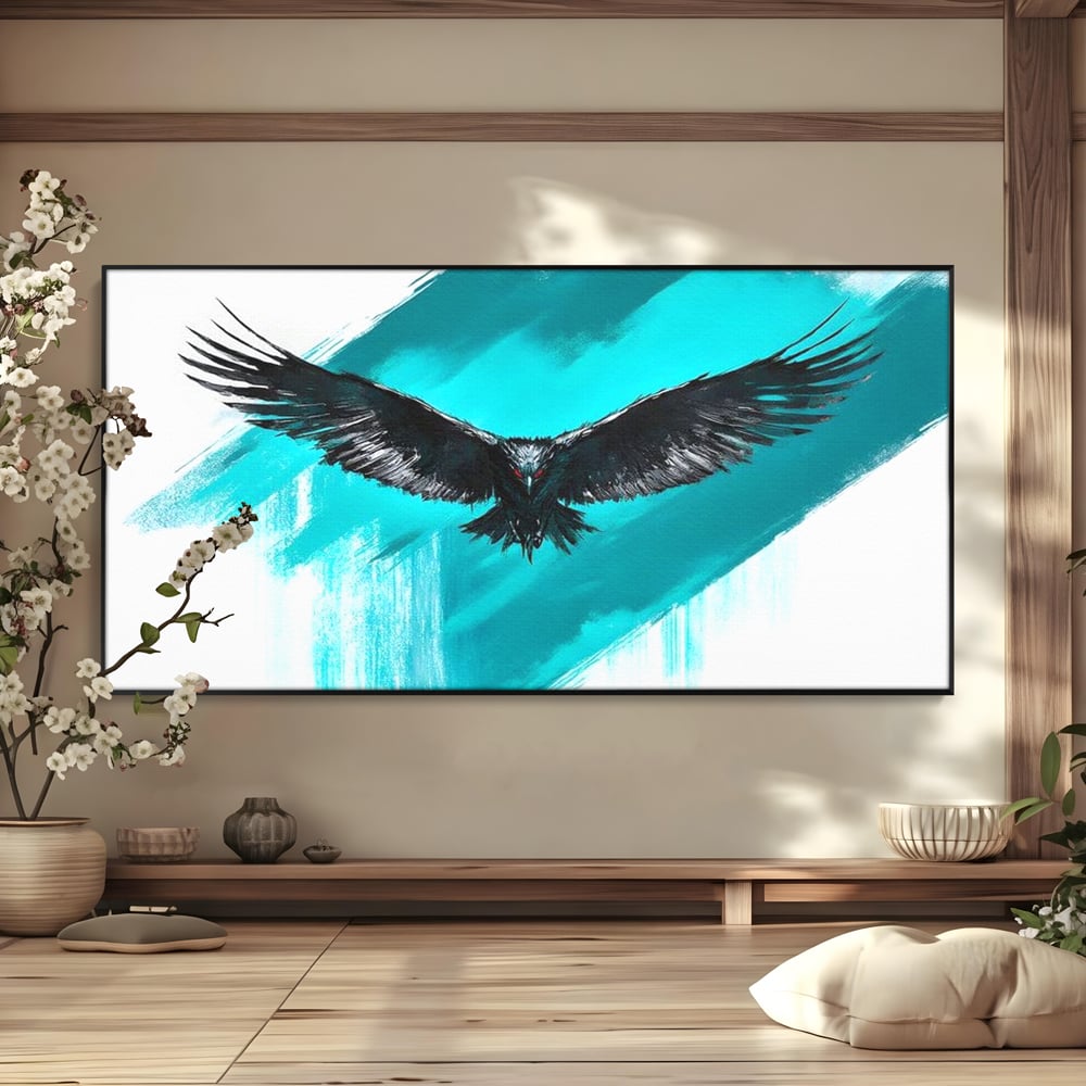 Tablou Canvas Premium, LuxCanva® M1094, Mesager Nevazut, Vultur, Zbor, Aripi, Libertate, Putere, Contrast, Turcoaz, Azur, Metalic, Grafit, Pictura, Birou, Living, Camera Copil