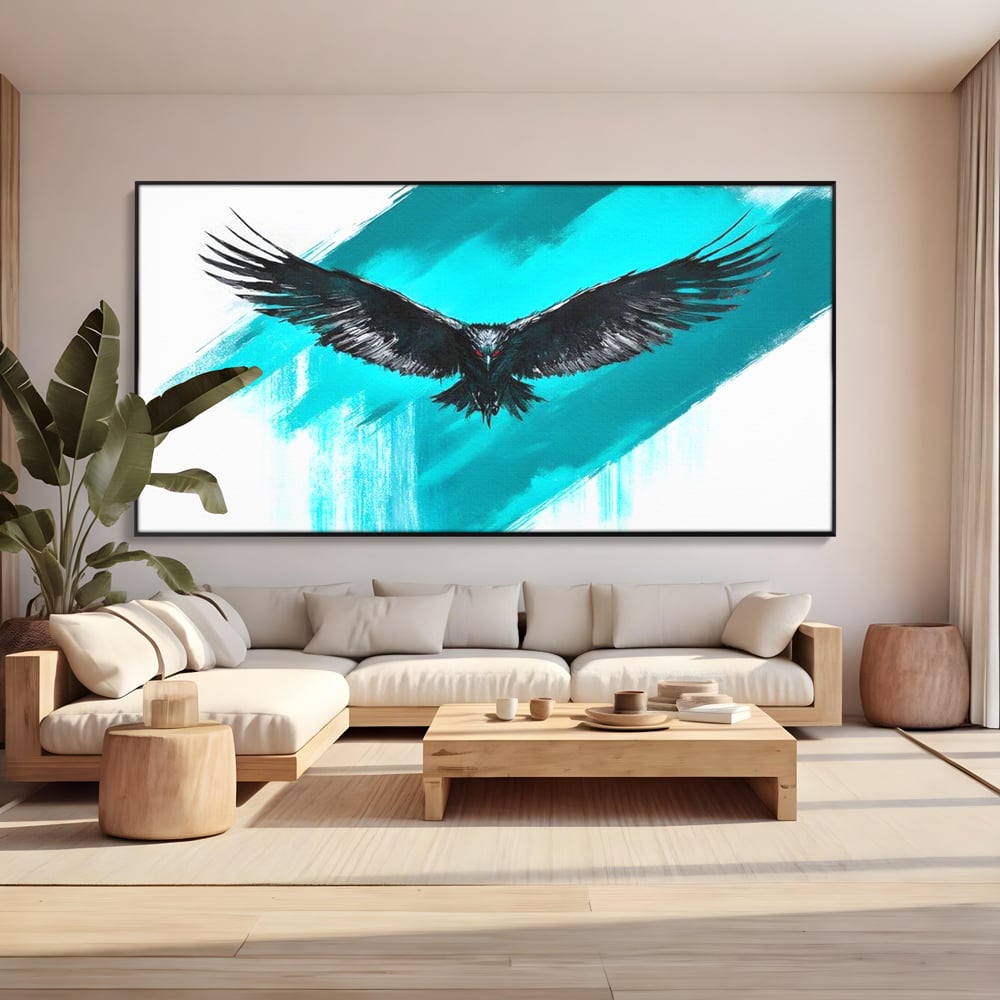 Tablou Canvas Premium, LuxCanva® M1094, Mesager Nevazut, Vultur, Zbor, Aripi, Libertate, Putere, Contrast, Turcoaz, Azur, Metalic, Grafit, Pictura, Birou, Living, Camera Copil