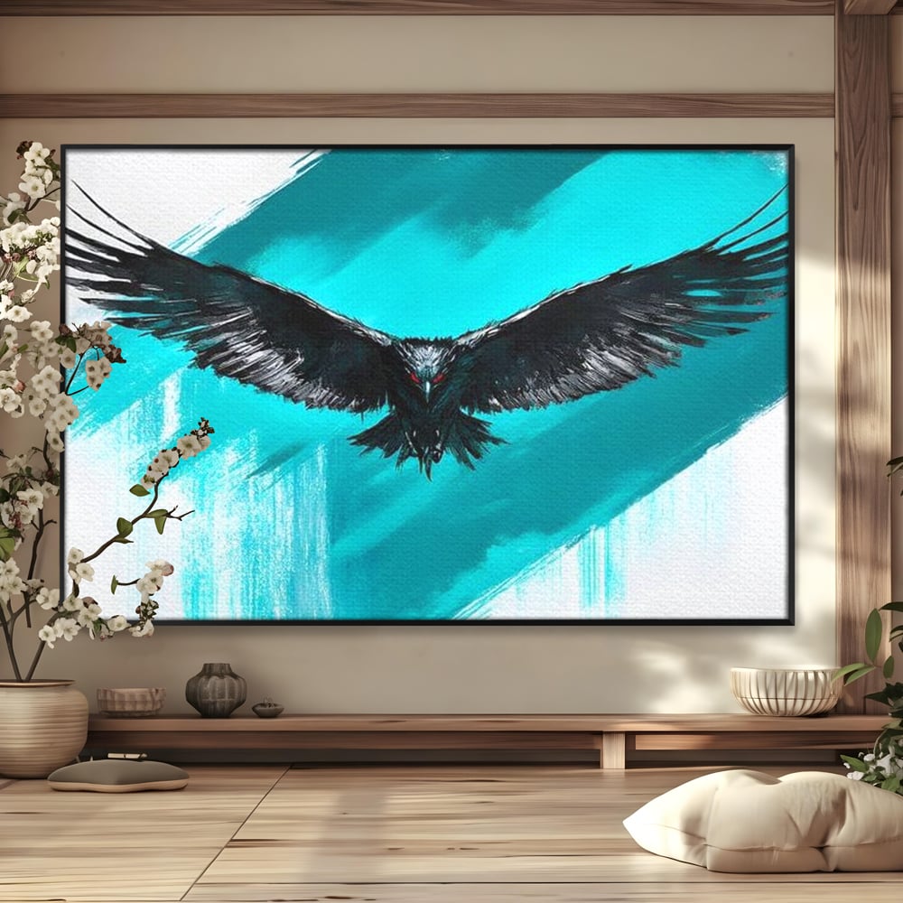 Tablou Canvas Premium, LuxCanva® M1094, Mesager Nevazut, Vultur, Zbor, Aripi, Libertate, Putere, Contrast, Turcoaz, Azur, Metalic, Grafit, Pictura, Birou, Living, Camera Copil