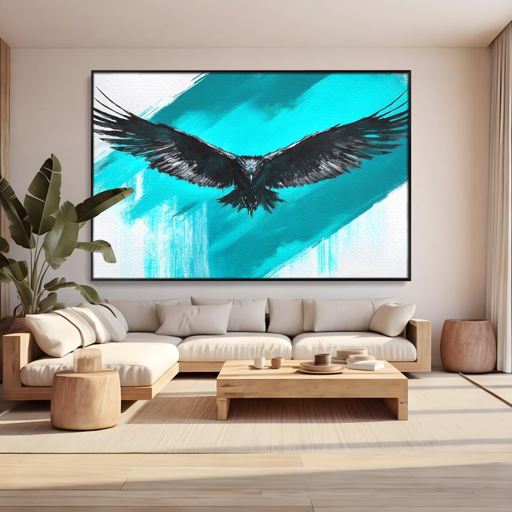 Tablou Canvas Premium, LuxCanva® M1094, Mesager Nevazut, Vultur, Zbor, Aripi, Libertate, Putere, Contrast, Turcoaz, Azur, Metalic, Grafit, Pictura, Birou, Living, Camera Copil