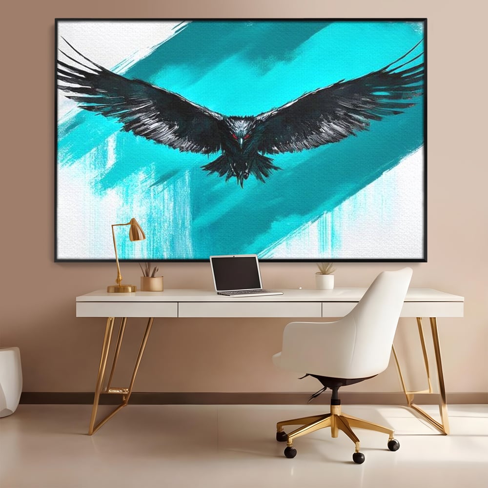 Tablou Canvas Premium, LuxCanva® M1094, Mesager Nevazut, Vultur, Zbor, Aripi, Libertate, Putere, Contrast, Turcoaz, Azur, Metalic, Grafit, Pictura, Birou, Living, Camera Copil
