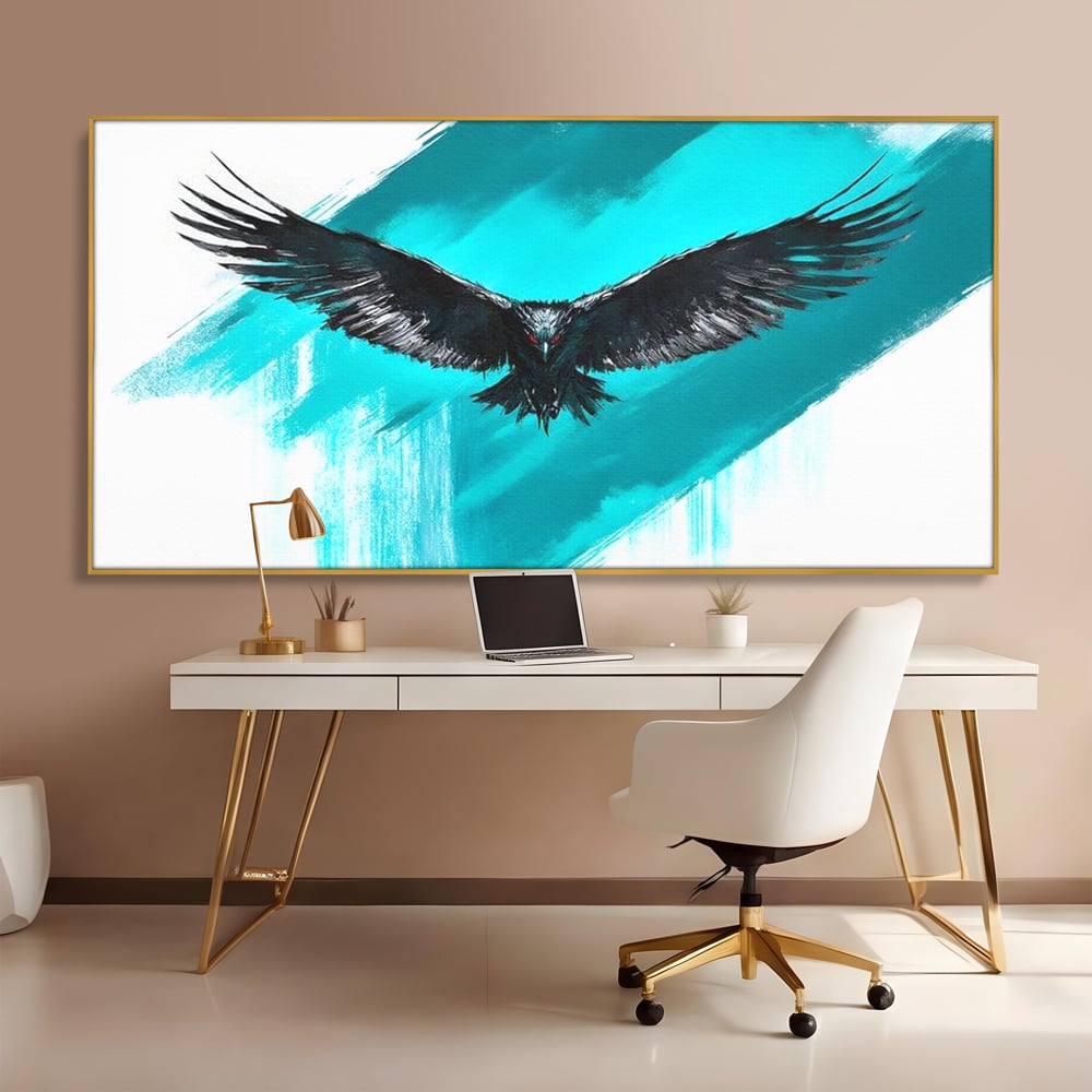 Tablou Canvas Premium, LuxCanva® M1094, Mesager Nevazut, Vultur, Zbor, Aripi, Libertate, Putere, Contrast, Turcoaz, Azur, Metalic, Grafit, Pictura, Birou, Living, Camera Copil