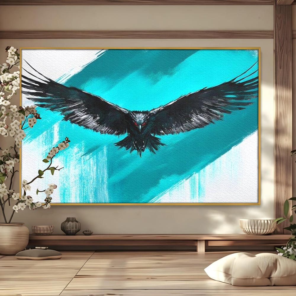 Tablou Canvas Premium, LuxCanva® M1094, Mesager Nevazut, Vultur, Zbor, Aripi, Libertate, Putere, Contrast, Turcoaz, Azur, Metalic, Grafit, Pictura, Birou, Living, Camera Copil