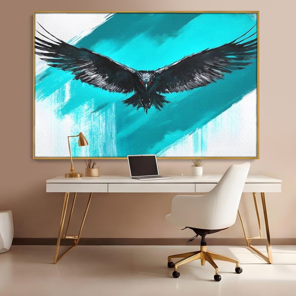 Tablou Canvas Premium, LuxCanva® M1094, Mesager Nevazut, Vultur, Zbor, Aripi, Libertate, Putere, Contrast, Turcoaz, Azur, Metalic, Grafit, Pictura, Birou, Living, Camera Copil