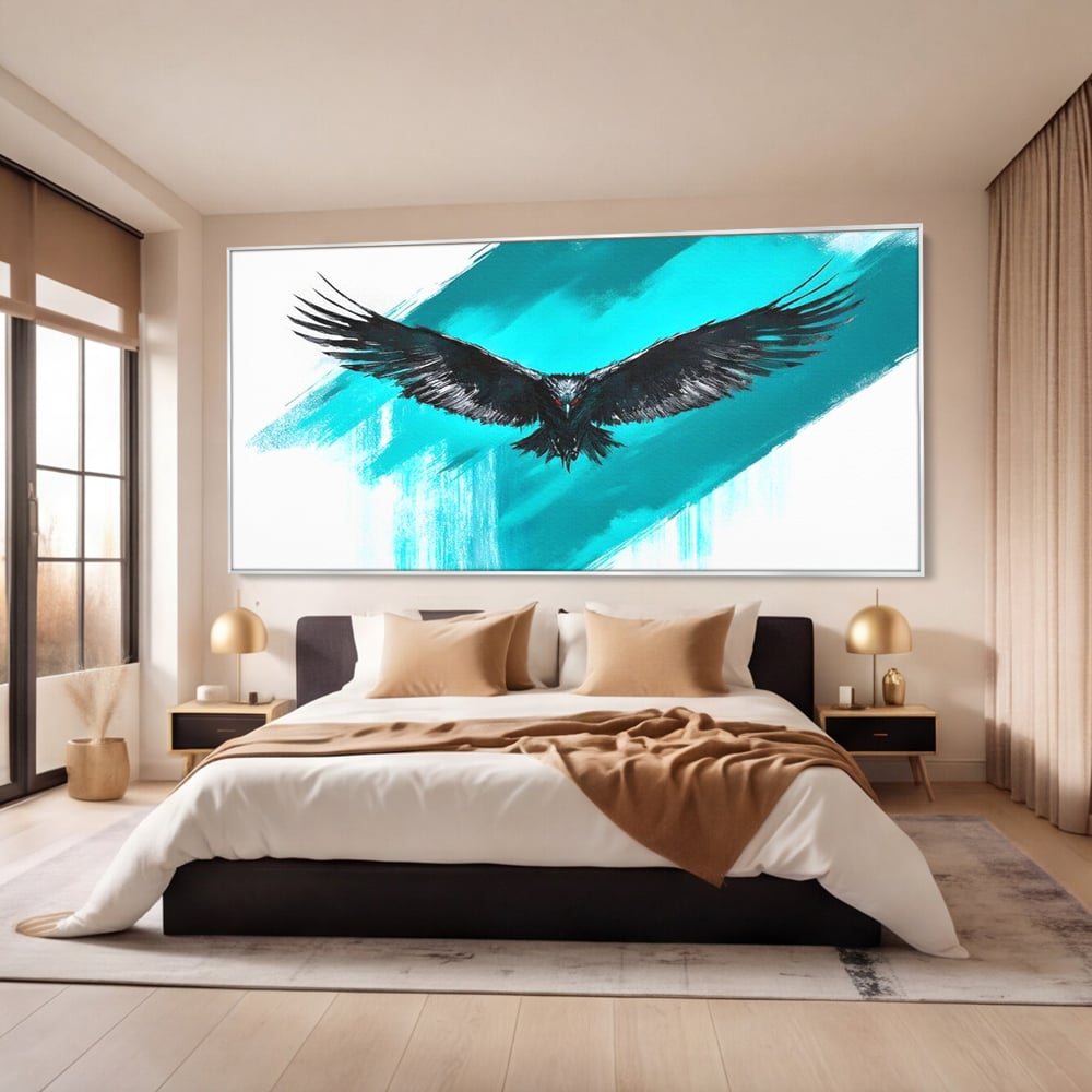Tablou Canvas Premium, LuxCanva® M1094, Mesager Nevazut, Vultur, Zbor, Aripi, Libertate, Putere, Contrast, Turcoaz, Azur, Metalic, Grafit, Pictura, Birou, Living, Camera Copil