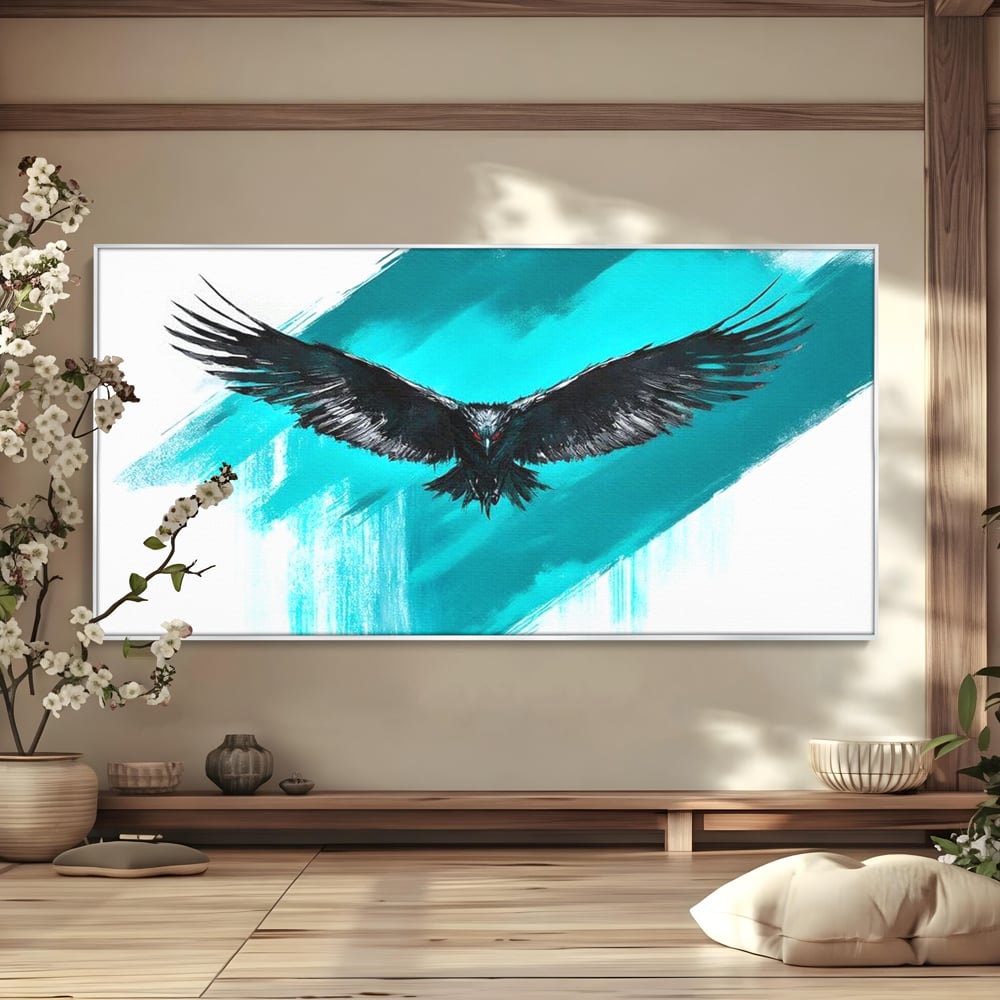 Tablou Canvas Premium, LuxCanva® M1094, Mesager Nevazut, Vultur, Zbor, Aripi, Libertate, Putere, Contrast, Turcoaz, Azur, Metalic, Grafit, Pictura, Birou, Living, Camera Copil