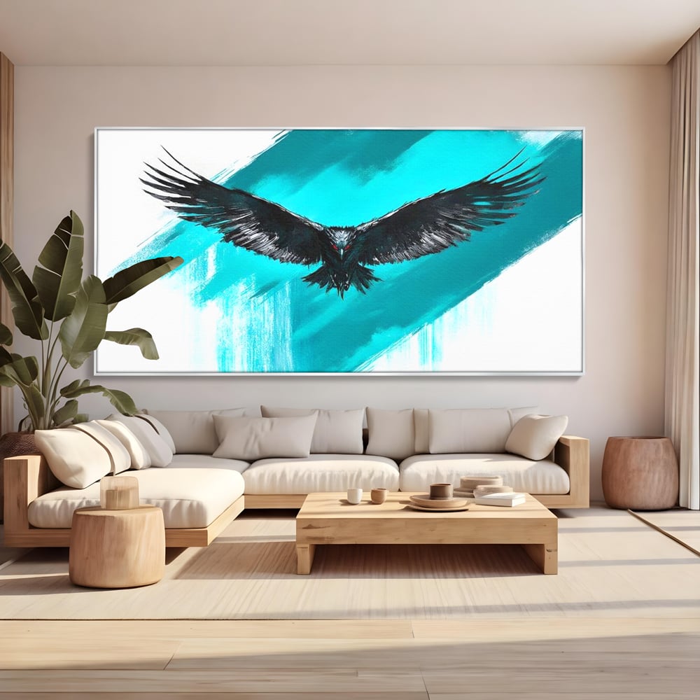 Tablou Canvas Premium, LuxCanva® M1094, Mesager Nevazut, Vultur, Zbor, Aripi, Libertate, Putere, Contrast, Turcoaz, Azur, Metalic, Grafit, Pictura, Birou, Living, Camera Copil