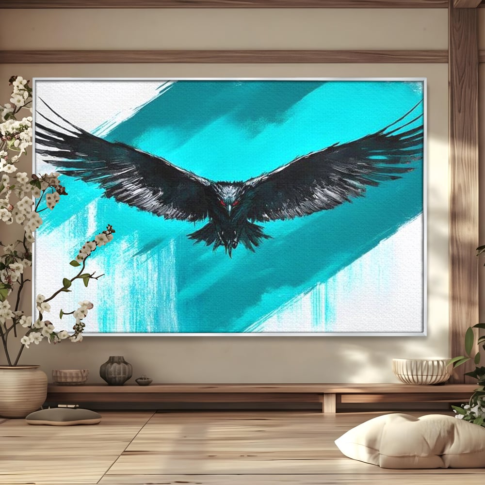 Tablou Canvas Premium, LuxCanva® M1094, Mesager Nevazut, Vultur, Zbor, Aripi, Libertate, Putere, Contrast, Turcoaz, Azur, Metalic, Grafit, Pictura, Birou, Living, Camera Copil