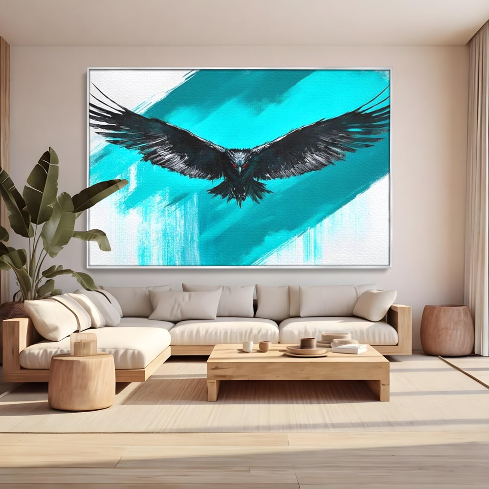 Tablou Canvas Premium, LuxCanva® M1094, Mesager Nevazut, Vultur, Zbor, Aripi, Libertate, Putere, Contrast, Turcoaz, Azur, Metalic, Grafit, Pictura, Birou, Living, Camera Copil