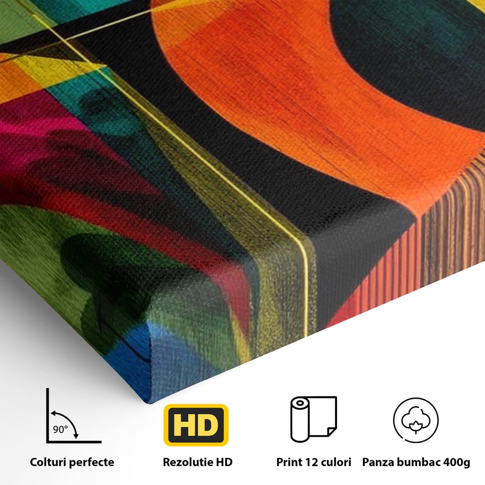 Tablou Canvas Premium, LuxCanva® M1095, Oglinda Tropicala, Flamingo, Abstract, Cubism, Tropical, Geometrie, Caleidoscop, Expresionism, Pigment, Birou, Living, Camera Copil