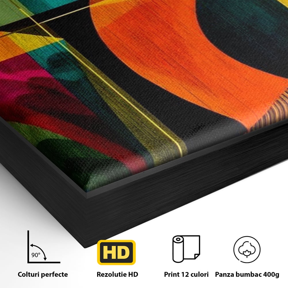 Tablou Canvas Premium, LuxCanva® M1095, Oglinda Tropicala, Flamingo, Abstract, Cubism, Tropical, Geometrie, Caleidoscop, Expresionism, Pigment, Birou, Living, Camera Copil