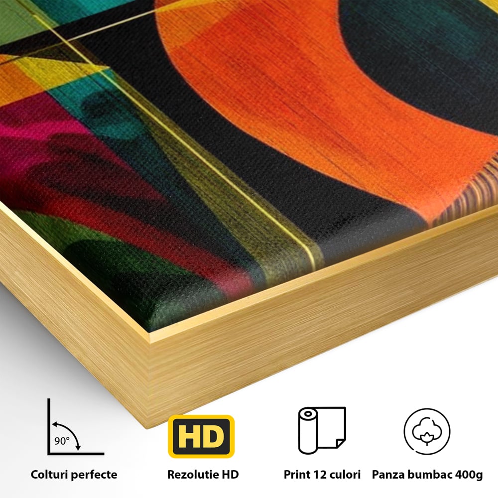 Tablou Canvas Premium, LuxCanva® M1095, Oglinda Tropicala, Flamingo, Abstract, Cubism, Tropical, Geometrie, Caleidoscop, Expresionism, Pigment, Birou, Living, Camera Copil