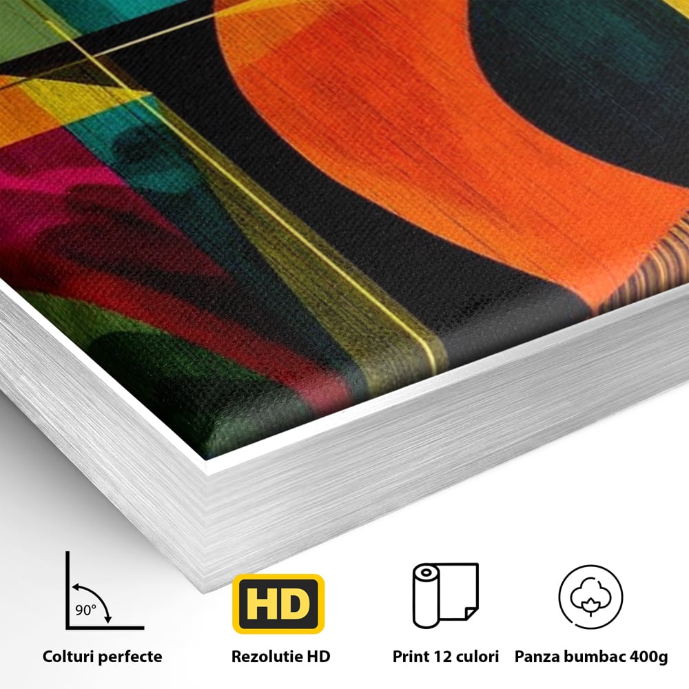 Tablou Canvas Premium, LuxCanva® M1095, Oglinda Tropicala, Flamingo, Abstract, Cubism, Tropical, Geometrie, Caleidoscop, Expresionism, Pigment, Birou, Living, Camera Copil