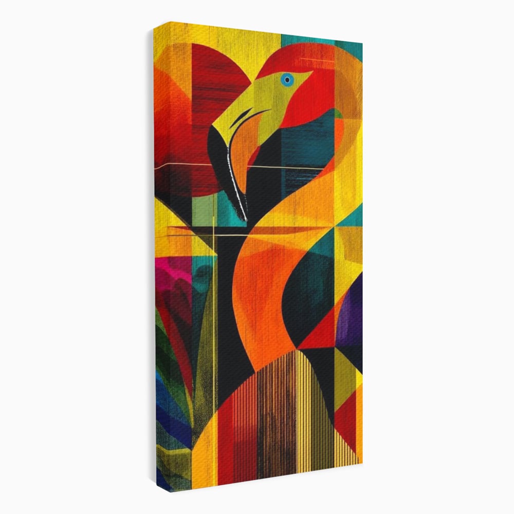 Tablou Canvas Premium, LuxCanva® M1095, Oglinda Tropicala, Flamingo, Abstract, Cubism, Tropical, Geometrie, Caleidoscop, Expresionism, Pigment, Birou, Living, Camera Copil