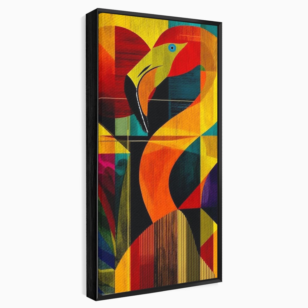 Tablou Canvas Premium, LuxCanva® M1095, Oglinda Tropicala, Flamingo, Abstract, Cubism, Tropical, Geometrie, Caleidoscop, Expresionism, Pigment, Birou, Living, Camera Copil