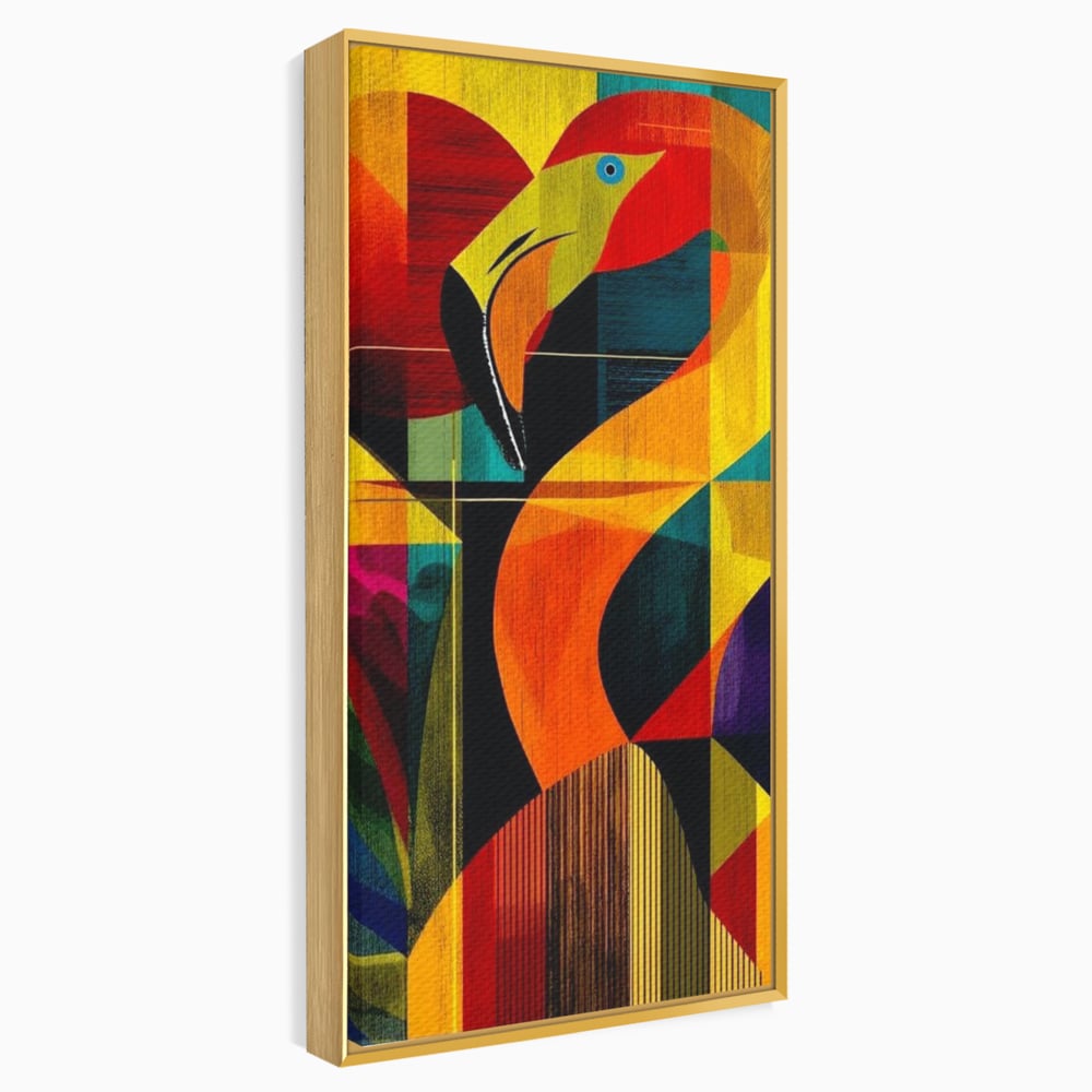 Tablou Canvas Premium, LuxCanva® M1095, Oglinda Tropicala, Flamingo, Abstract, Cubism, Tropical, Geometrie, Caleidoscop, Expresionism, Pigment, Birou, Living, Camera Copil