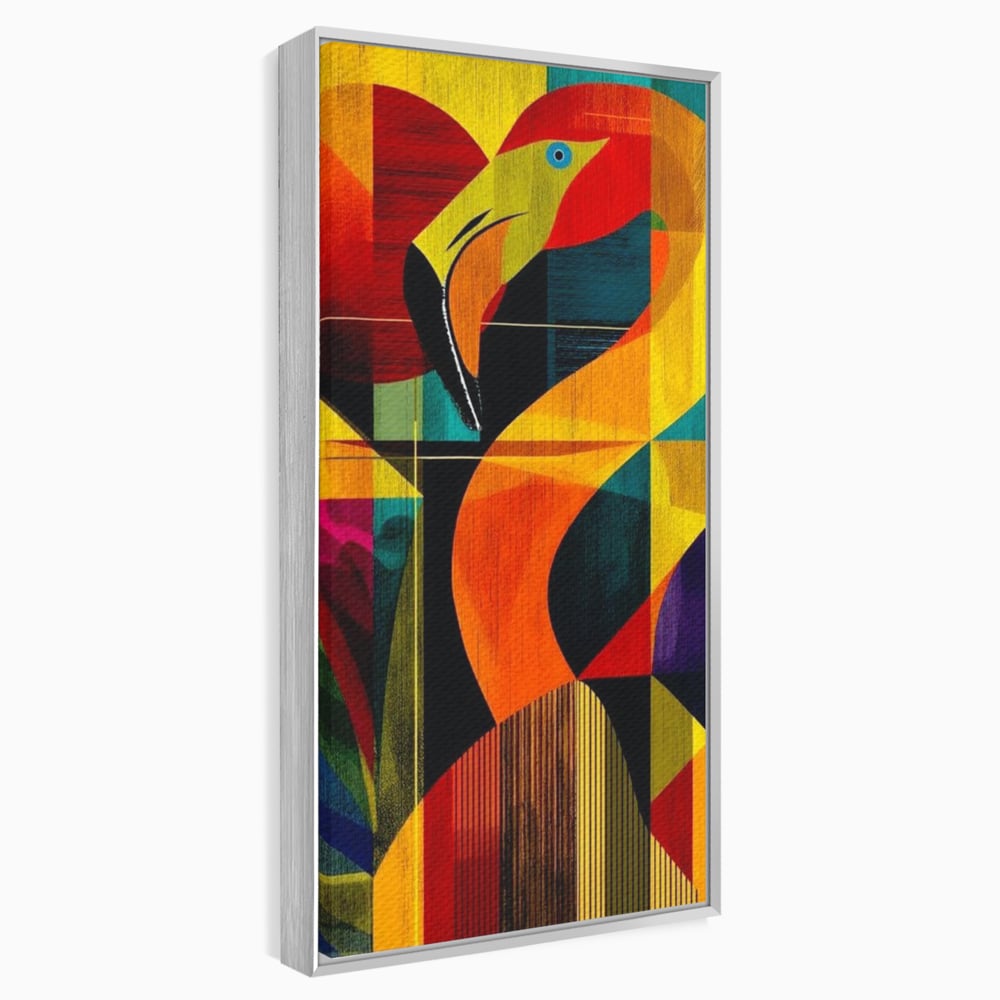 Tablou Canvas Premium, LuxCanva® M1095, Oglinda Tropicala, Flamingo, Abstract, Cubism, Tropical, Geometrie, Caleidoscop, Expresionism, Pigment, Birou, Living, Camera Copil