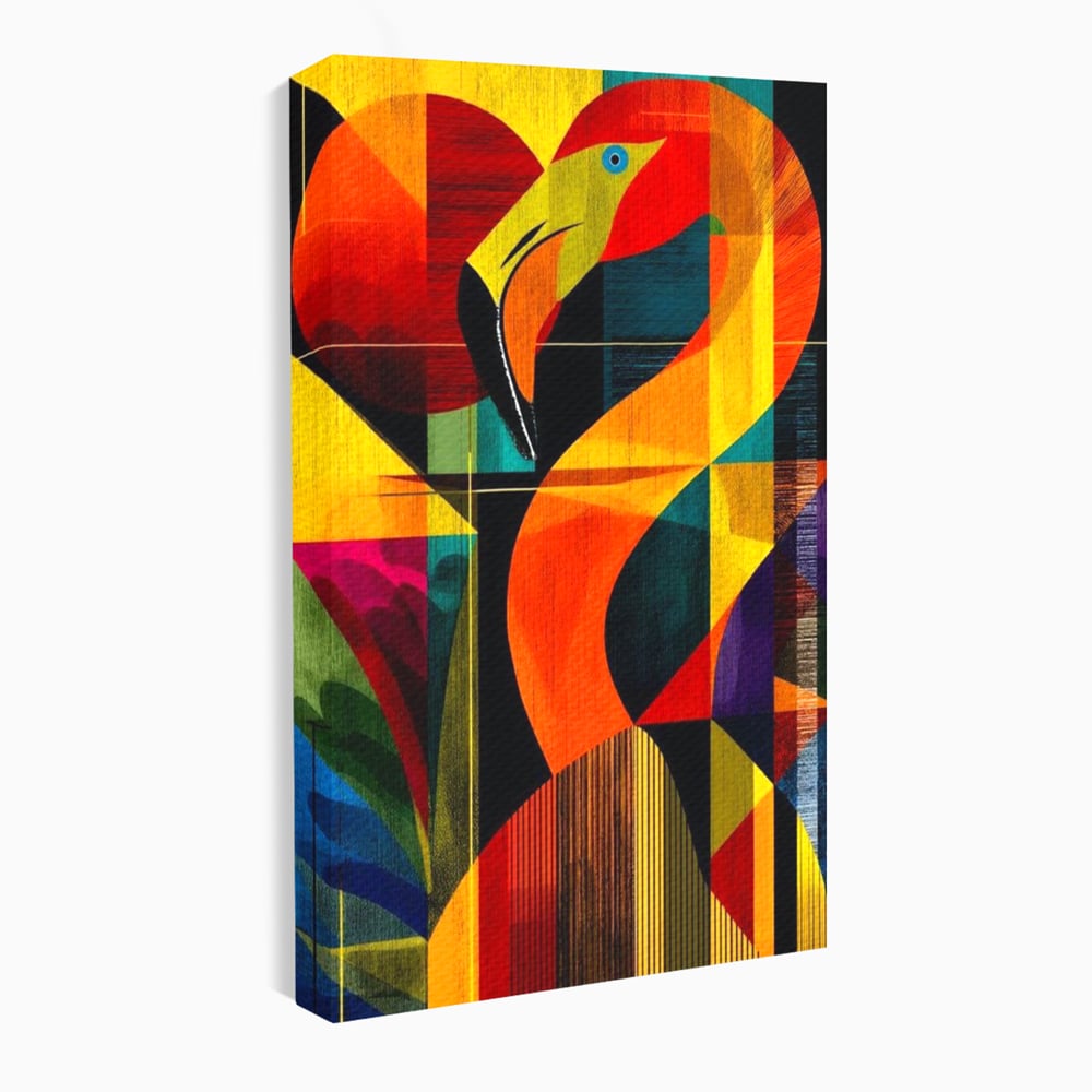 Tablou Canvas Premium, LuxCanva® M1095, Oglinda Tropicala, Flamingo, Abstract, Cubism, Tropical, Geometrie, Caleidoscop, Expresionism, Pigment, Birou, Living, Camera Copil