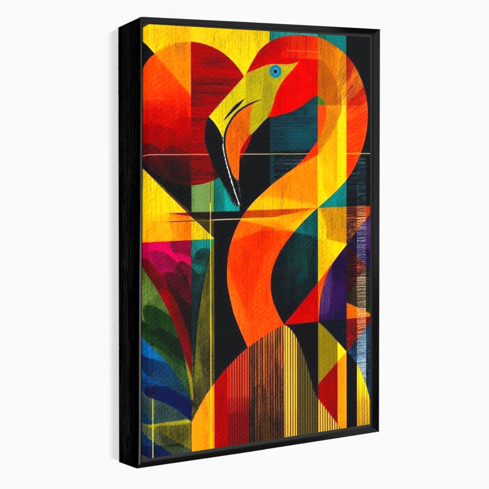 Tablou Canvas Premium, LuxCanva® M1095, Oglinda Tropicala, Flamingo, Abstract, Cubism, Tropical, Geometrie, Caleidoscop, Expresionism, Pigment, Birou, Living, Camera Copil