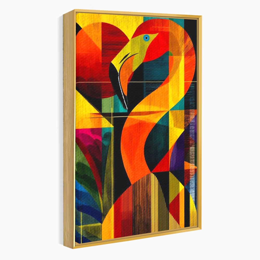 Tablou Canvas Premium, LuxCanva® M1095, Oglinda Tropicala, Flamingo, Abstract, Cubism, Tropical, Geometrie, Caleidoscop, Expresionism, Pigment, Birou, Living, Camera Copil