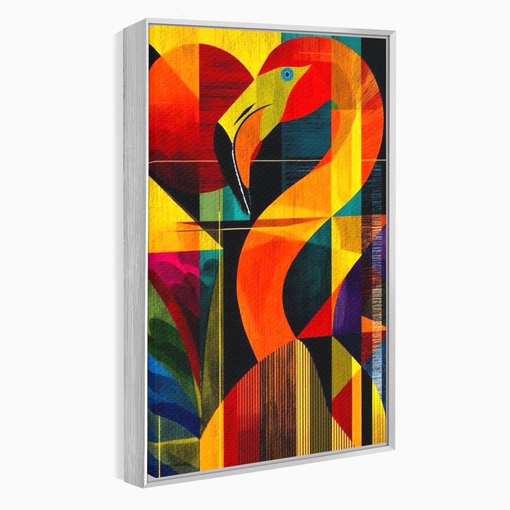 Tablou Canvas Premium, LuxCanva® M1095, Oglinda Tropicala, Flamingo, Abstract, Cubism, Tropical, Geometrie, Caleidoscop, Expresionism, Pigment, Birou, Living, Camera Copil