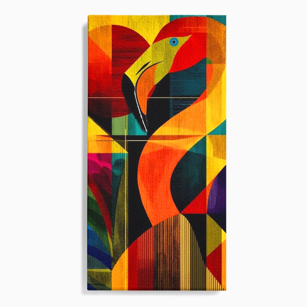 Tablou Canvas Premium, LuxCanva® M1095, Oglinda Tropicala, Flamingo, Abstract, Cubism, Tropical, Geometrie, Caleidoscop, Expresionism, Pigment, Birou, Living, Camera Copil