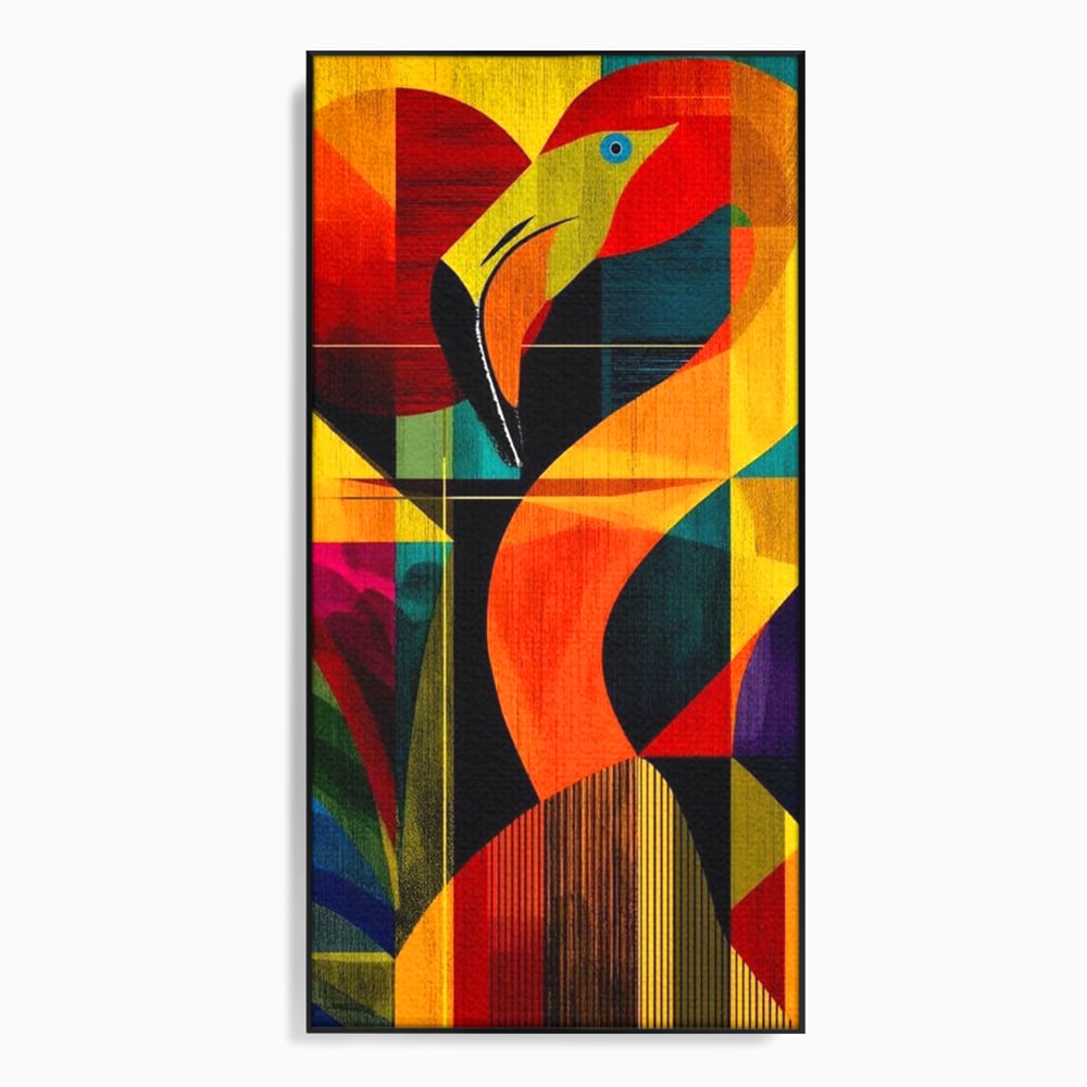 Tablou Canvas Premium, LuxCanva® M1095, Oglinda Tropicala, Flamingo, Abstract, Cubism, Tropical, Geometrie, Caleidoscop, Expresionism, Pigment, Birou, Living, Camera Copil