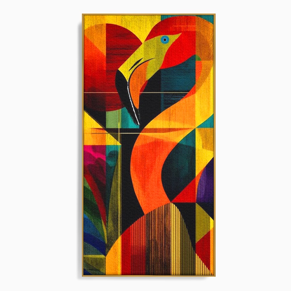 Tablou Canvas Premium, LuxCanva® M1095, Oglinda Tropicala, Flamingo, Abstract, Cubism, Tropical, Geometrie, Caleidoscop, Expresionism, Pigment, Birou, Living, Camera Copil