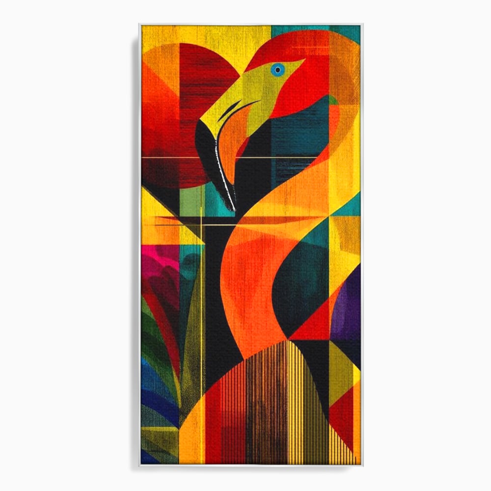 Tablou Canvas Premium, LuxCanva® M1095, Oglinda Tropicala, Flamingo, Abstract, Cubism, Tropical, Geometrie, Caleidoscop, Expresionism, Pigment, Birou, Living, Camera Copil