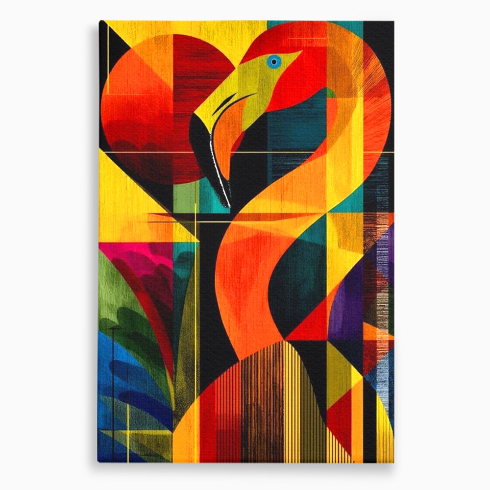 Tablou Canvas Premium, LuxCanva® M1095, Oglinda Tropicala, Flamingo, Abstract, Cubism, Tropical, Geometrie, Caleidoscop, Expresionism, Pigment, Birou, Living, Camera Copil