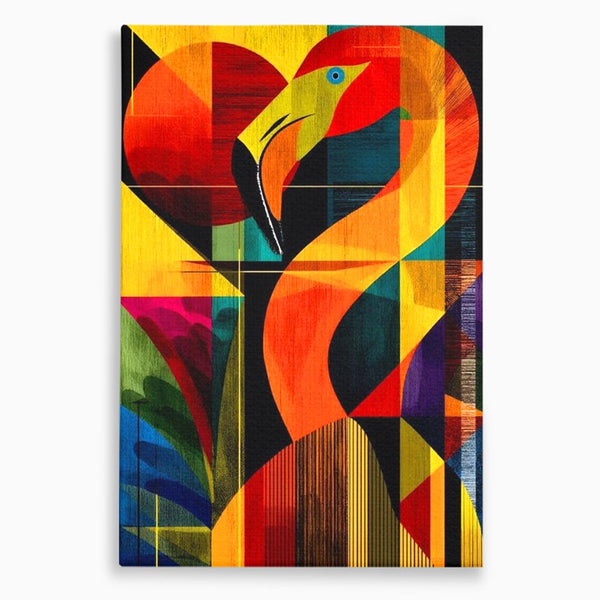 Tablou Canvas Premium, LuxCanva® M1095, Oglinda Tropicala, Flamingo, Abstract, Cubism, Tropical, Geometrie, Caleidoscop, Expresionism, Pigment, Birou, Living, Camera Copil