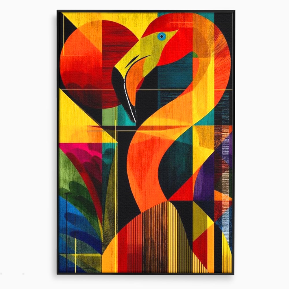 Tablou Canvas Premium, LuxCanva® M1095, Oglinda Tropicala, Flamingo, Abstract, Cubism, Tropical, Geometrie, Caleidoscop, Expresionism, Pigment, Birou, Living, Camera Copil