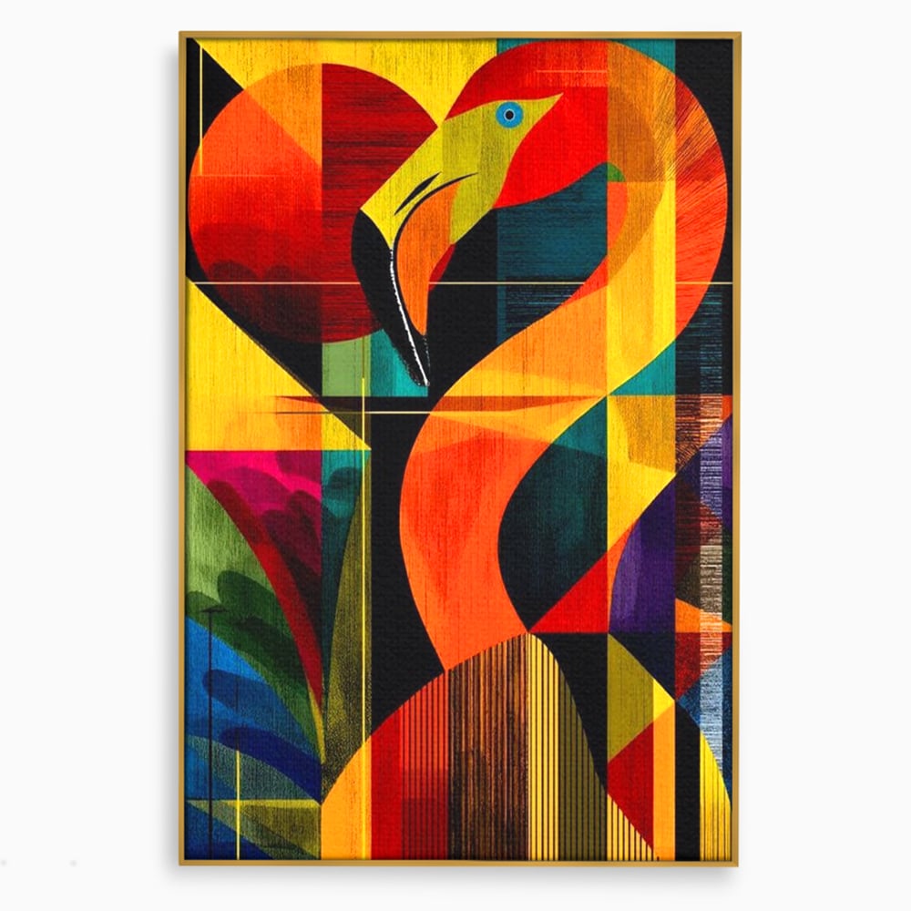 Tablou Canvas Premium, LuxCanva® M1095, Oglinda Tropicala, Flamingo, Abstract, Cubism, Tropical, Geometrie, Caleidoscop, Expresionism, Pigment, Birou, Living, Camera Copil
