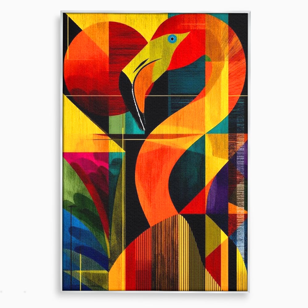 Tablou Canvas Premium, LuxCanva® M1095, Oglinda Tropicala, Flamingo, Abstract, Cubism, Tropical, Geometrie, Caleidoscop, Expresionism, Pigment, Birou, Living, Camera Copil