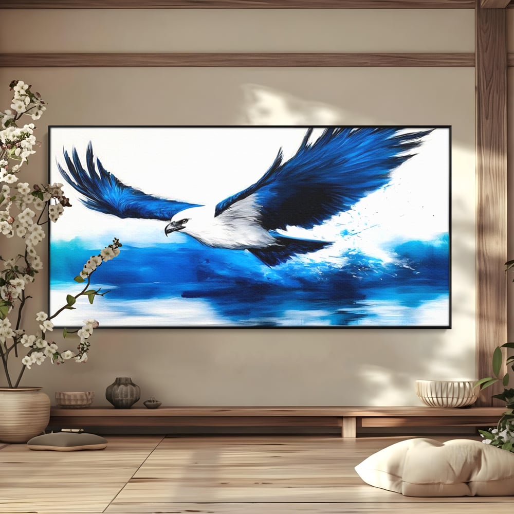 Tablou Canvas Premium, LuxCanva® M1096, Aripile Oceanului, Ocean, Apa, Vultur, Pasare, Zbor, Rece, Impact, Cobalt, Azur, Directie, Control, Pictura, Birou, Living, Camera Copil