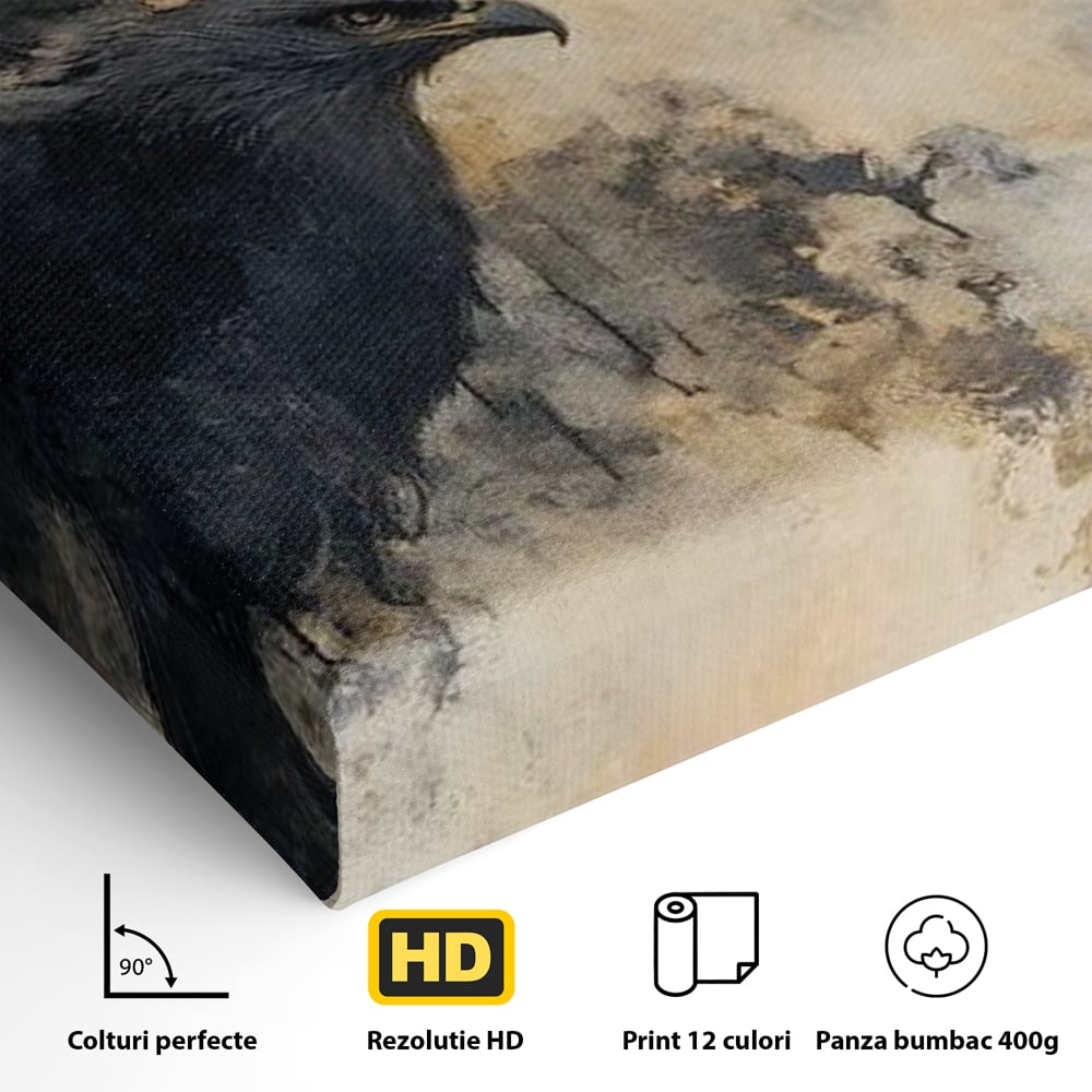 Leinwand Wandkunst Canvas Wall Art Premium, LuxCanva® M1097, Schatten des Halbmondes, Olive, Halbmond, Golden, Antike, Symbole, Nebel, Nebel, Rauch, Geheimnis, Mysterium, Penumbra, Ritual, Hieratisch, Büro, Wohnen, Kinderzimmer