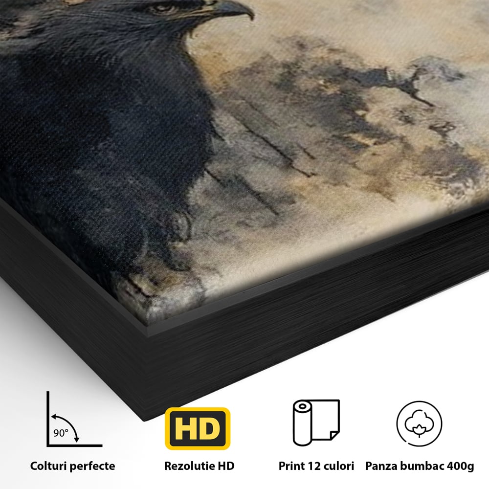Leinwand Wandkunst Canvas Wall Art Premium, LuxCanva® M1097, Schatten des Halbmondes, Olive, Halbmond, Golden, Antike, Symbole, Nebel, Nebel, Rauch, Geheimnis, Mysterium, Penumbra, Ritual, Hieratisch, Büro, Wohnen, Kinderzimmer