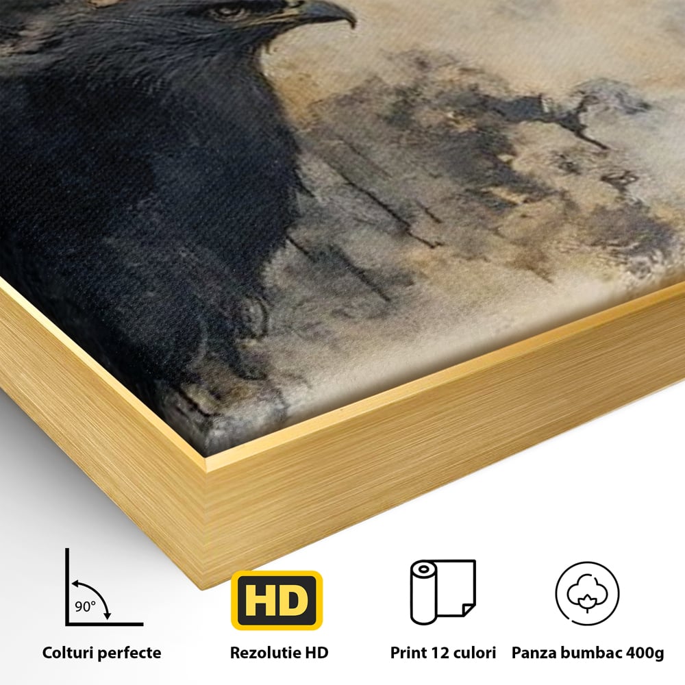 Leinwand Wandkunst Canvas Wall Art Premium, LuxCanva® M1097, Schatten des Halbmondes, Olive, Halbmond, Golden, Antike, Symbole, Nebel, Nebel, Rauch, Geheimnis, Mysterium, Penumbra, Ritual, Hieratisch, Büro, Wohnen, Kinderzimmer
