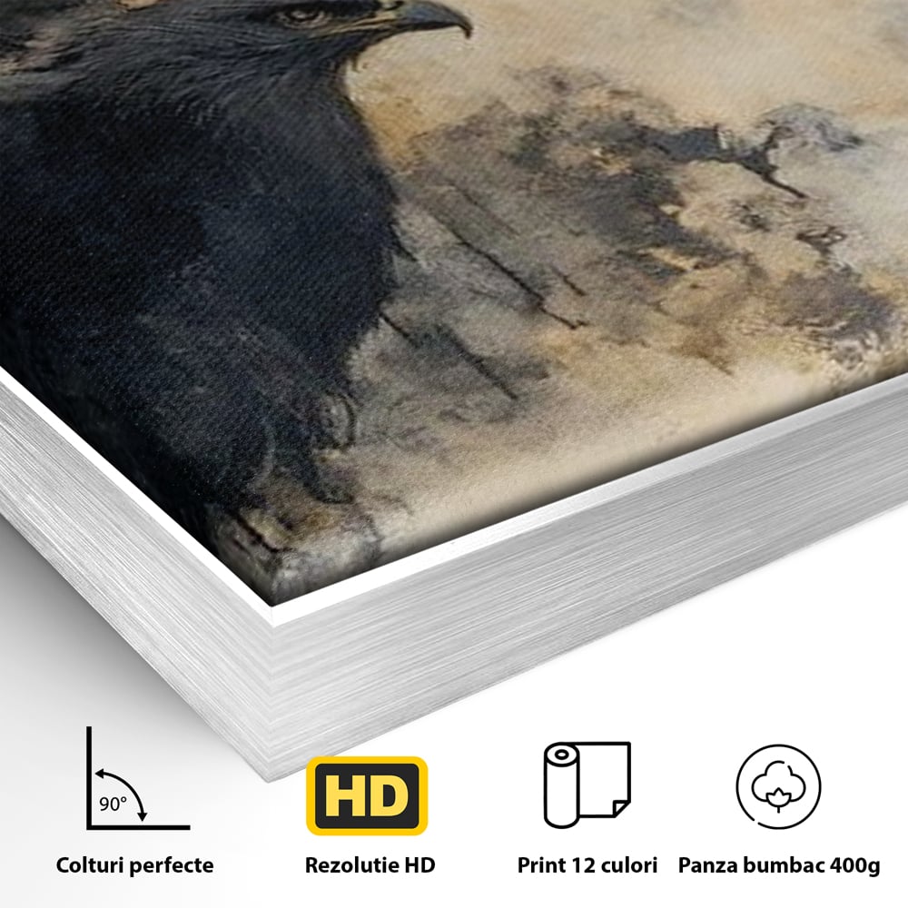 Leinwand Wandkunst Canvas Wall Art Premium, LuxCanva® M1097, Schatten des Halbmondes, Olive, Halbmond, Golden, Antike, Symbole, Nebel, Nebel, Rauch, Geheimnis, Mysterium, Penumbra, Ritual, Hieratisch, Büro, Wohnen, Kinderzimmer