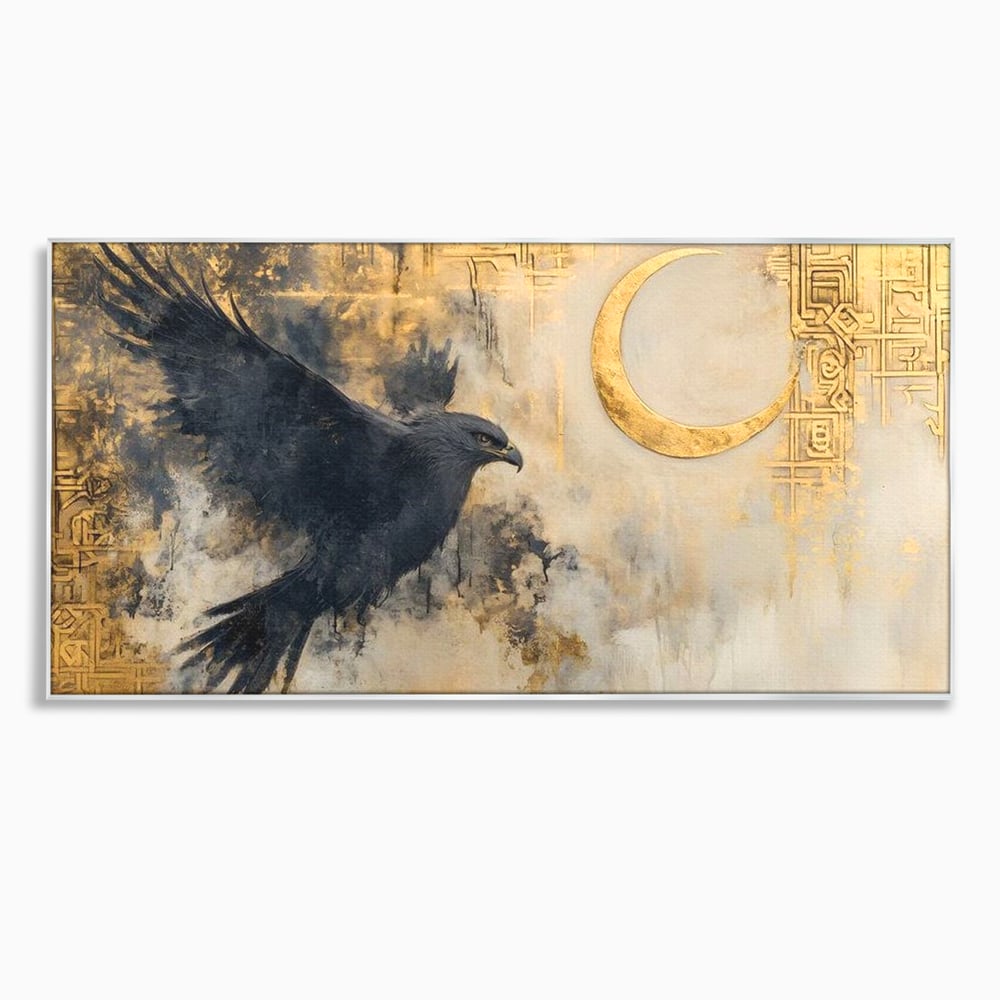 Leinwand Wandkunst Canvas Wall Art Premium, LuxCanva® M1097, Schatten des Halbmondes, Olive, Halbmond, Golden, Antike, Symbole, Nebel, Nebel, Rauch, Geheimnis, Mysterium, Penumbra, Ritual, Hieratisch, Büro, Wohnen, Kinderzimmer