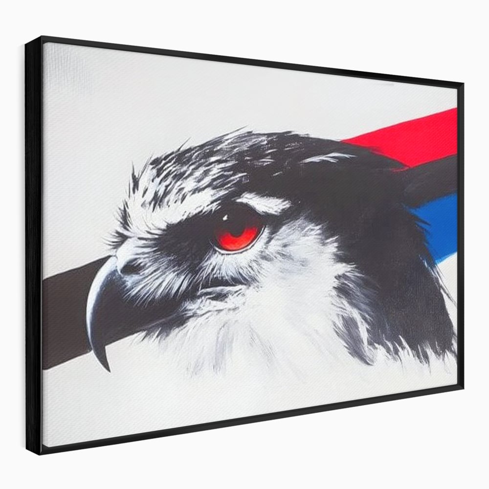 Tablou Canvas Premium, LuxCanva® M1098, Instinct Rosu, Vultur, Zbor, Ochi, Grafic, Modern, Privire, Linie, Design, Curaj, Intens, Contrast, Pasare, Birou, Living, Camera Copil