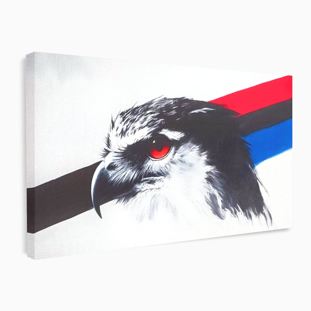 Tablou Canvas Premium, LuxCanva® M1098, Instinct Rosu, Vultur, Zbor, Ochi, Grafic, Modern, Privire, Linie, Design, Curaj, Intens, Contrast, Pasare, Birou, Living, Camera Copil
